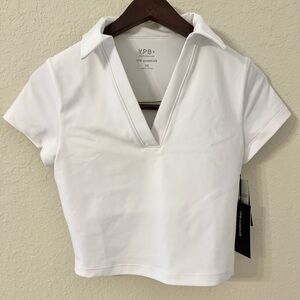Abercrombie YPB SculptLux White V‑Neck Polo Top